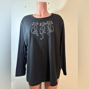 Halloween Shirt Womens 2X Studio Treats Cats Embellished‎ long sleeve T-shirt